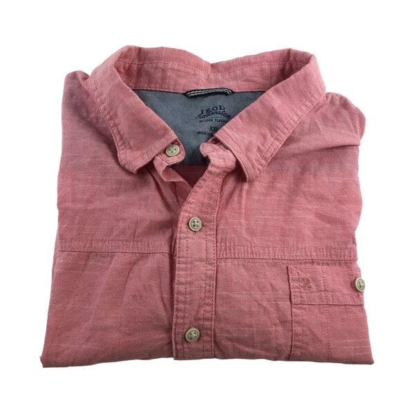 IZOD SALTWATER RELAXED CLASSICS LIGHT RED SHORT SLEEVE BUTTON UP SHIRT MENS XXL - Picture 3 of 4